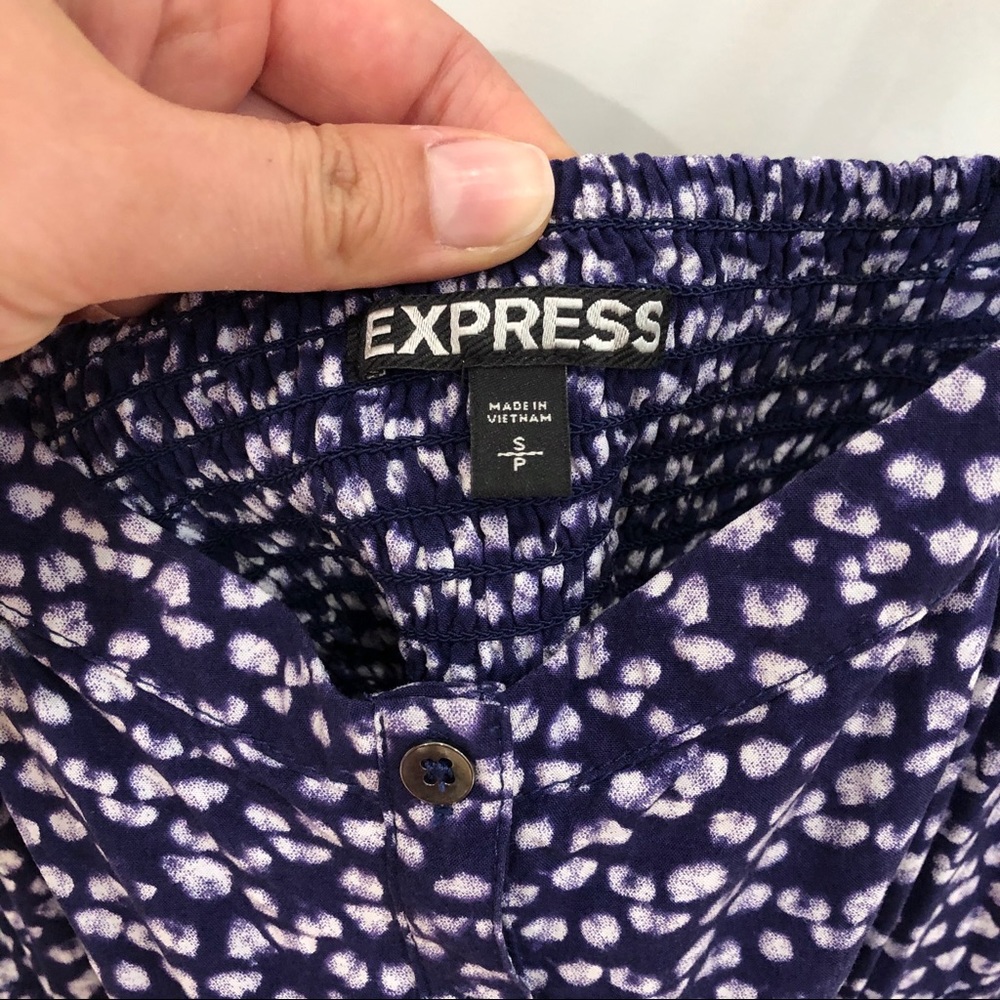 Express Cloud Patterned Navy Blue Button Dress - image 6